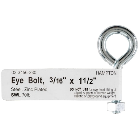 Eye Bolt 3/16, Steel, Zinc Plated